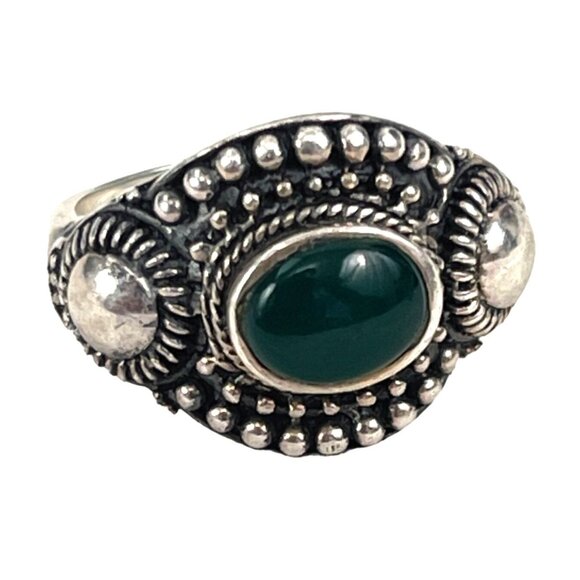 Vintage Sterling Silver and Green Agate Ring Siged JQA - Picture 2 of 7